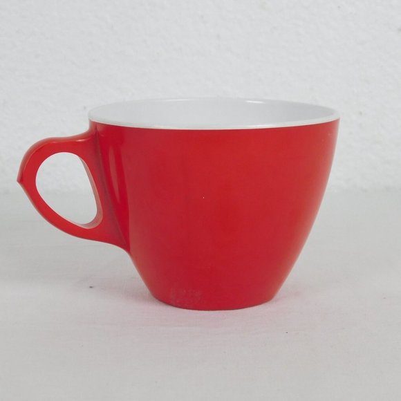 Royalon Melamine Melmac Red White Coffee Tea Cup #304 USA Set of 2 Vintage FLAW - Picture 4 of 12